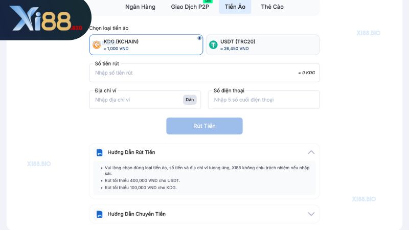 Rút tiền Xi88 qua tiền ảo